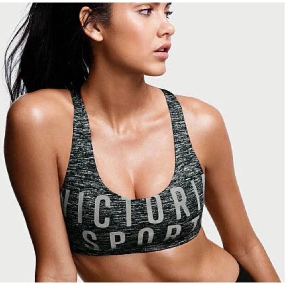 Victorias Secret  Sports Bra M  Lightly Lined Strappy  Criss Cross Charcoal